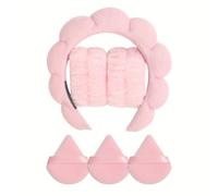 TEMU Juego de 6 Diademas de Torsión, 1 de Torsión y 2 Muñequeras, Más 3 Borlas de Polvo Suelto para Limpieza Facial, Aplicación y Remoción de Maquillaje, Adecuado para Todo Tipo de Piel