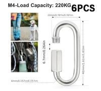TEMU Juego de 6 eslabones rápidos para cadena M4/M8, carga de 220/690 kg, eslabones rápidos de cadena de acero inoxidable, mosquetón de bloqueo, de conexión, conector de cadena