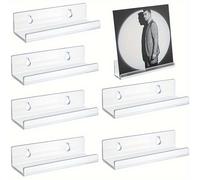 TEMU Juego de 6 estantes de pared para discos de vinilo, hechos de acrílico transparente para exhibir álbumes, con diseño flotante invisible y dos opciones de instalación para organizar medios