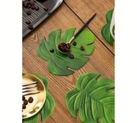 TEMU Juego de 6 manteles individuales y posavasos multiusos de EVA, decoración de con hoja de monstera de , tapetes para cuencos y tazas de planta tropical verde caliente