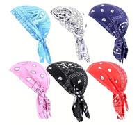 TEMU Juego de 6 Piezas de Elástica con Estampado Paisley y Gorro Pirata, Protector de Cabello con Pañuelo Tipo Scrunchie para Hombres y Mujeres con Diseño Aleatorio