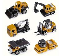 TEMU Juego de 6 Piezas de Vehículos de Construcción en Metal Fundido - Camión, Excavadora y Cargador Duraderos con Asientos Negros, Regalo Ideal para Jóvenes, para Navidad y Halloween