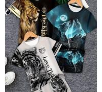 TEMU Juego de 6 piezas, Estampado de Tigre, León y Lobo, Conjunto de Camiseta de Manga Corta y Pantalones Cortos para Niños, Ropa Deportiva Casual, para Fitness y Deportes al , para Exteriores