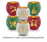 TEMU Juego de 6 - Portavelas Navideñas en , Verde y , con 6 Diseños Festivos Diferentes. Portavelas de Vidrio son Perfectos para Decoraciones de Mesa de de Invierno