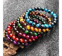 TEMU Juego de 6 Pulseras con Piedra Ojo del Tigre - Cuenta Naturales Mármol en , Azul Rojizo Verde Marrón Transparente - Joyería para