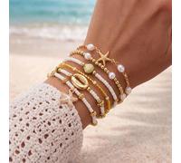 TEMU Juego de 6 Pulseras Elegantes con Temática y Cuentas Acrílicas, y Otros , Ideal para Fiestas de Vacaciones como Regalo para Tu Novia o Pareja