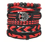 TEMU Juego de 6 Pulseras Minimalistas de Cuero PU Tejidas a , Set de Pulseras de Múltiples Capas para Combinar y Mezclar DIY