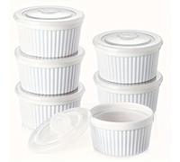 TEMU Juego de 6 ramquins de 8 oz para horno con tapas, perfectos para crema , hechos de porcelana blanca, ideales para hornear soufflés y diseñados para ser apilables