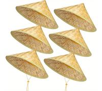 TEMU Juego de 6 sombreros de bambú con diseño chino tradicional vintage, sombreros de paja asiáticos artesanales para la pesca y la protección solar, para hombres y mujeres