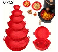 TEMU Juego de 6 tapetes de silicona para freidoras de aire y hornos, revestimientos redondos antiadherentes para hornear, reutilizables, ideales para pasteles y galletas, para lavavajillas.