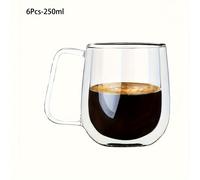 TEMU Juego de 6 Tazas de Café de Vidrio Capa - 250 ml - 350 ml - Transparentes - Tazas de Espresso con - Adecuadas para Lattes, Cappuccinos, Bolsitas de Té y Bebidas Frías y Calientes