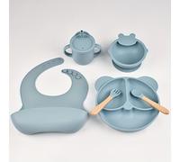 TEMU Juego de 6 utensilios de comedor para bebé hechos de silicona, que un con , , tenedor, cuchara, babero y vaso con . juego de vajilla completo es un regalo de Pascua.