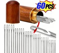 TEMU Juego de 60 agujas de coser fáciles de enhebrar, aptas para mayores, hechas de acero inoxidable con enhebrador automático - plateado