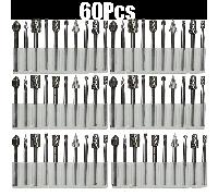 TEMU Juego de 60 fresas rotativas de corte ｜ Brocas de grabado para corte de metal y madera, tallado y ｜ Juego de herramientas de rectificado multiusos profesional con 10 formas de cabezales de corte
