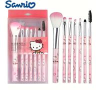 TEMU Juego de 7 brochas de maquillaje de Hello Kitty - Rosas bonitas, cerdas sintéticas hipoalergénicas para , cejas, labios y de ojos, con estuche de almacenamiento - Regalo