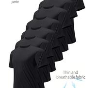 TEMU Juego de 7 Camisetas Negras Ultraligeras para Hombre con Cuello - Secado Rápido, Transpirables y Absorventes de Sudoración Adecuadas para Gimnasio, Fitness y Correr, Cortas Cómodas y Ligueras
