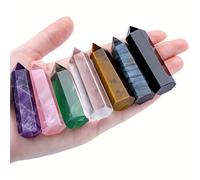 TEMU Juego de 7 con punta de piedra y cristal, hechas de y , diseñadas como hexagonales para decoración del hogar y manualidades con piedras minerales, que miden entre 1.97 y 2.36 pulgadas