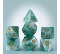TEMU Juego de 7 dados poliédricos de acrílico con de vetas naturales de mármol verde y estilo jade de dos y números dorados para entretenimiento de juegos de mesa, juegos COC y DND