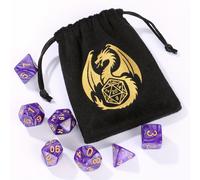 TEMU Juego de 7 dados poliédricos para DND, 1 bolsa de cordón con temática de y una de franela. Accesorios suaves, duraderos y portátiles para juegos de mesa