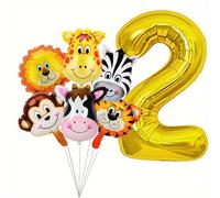 TEMU Juego de 7 globos con números de animales, globos de 32 pulgadas con números del 0 al 9 y animales de , globos de aluminio de tigre, león, , mono y cebra para decoraciones de fiesta de