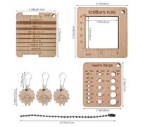TEMU Juego de 7 piezas de reglas de medición de madera de con gancho de crochet, medidor de aguja de tejer, llavero y botón de marcación, herramienta de medición para tejedores y crocheters