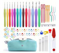 TEMU Juego de 77 agujas de crochet con de agarre - Colores vibrantes mezclados, kit completo con agujas coloridas, marcadores de y estuche - Ideal para principiantes y avanzados