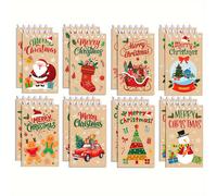 TEMU Juego de 8 Cuadernos Navideños - Mini Diarios de 128 Páginas con Diseños de Santa Claus, de Jengibre y Calcetines | Blocs de Notas en Papel para Regalos y Detalles