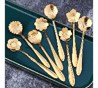 TEMU Juego de 8 cucharas con temática floral, que cucharitas y cucharas de café, perfectas para helados y postres, hechas de acero inoxidable plateado y dorado para café y té