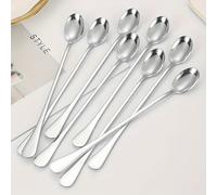 TEMU Juego de 8 cucharas de acero inoxidable con mango largo - Cucharas para remover té helado, café, helado, juego de cubiertos de cocina para lavavajillas