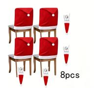 TEMU Juego de 8 fundas para sillas con forma de gorro de Papá Noel y juego de vajilla, 24X19 pulgadas - Regalo de Navidad para de las fiestas y la decoración del hogar