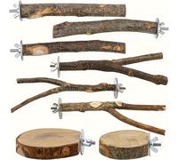 TEMU Juego de 8 Perchas de Madera Natural para Pájaros, Juguete de Tenedor de Madera para Loros, Hamaca Colgante de Plataforma Multirama para Macaos, Periquitos Pequeños, Conures, Budgies y Pinzones