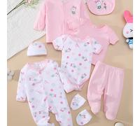 TEMU Juego de 8 Piezas para Bebés Niñas, Conjunto y de /Verano con Estampado de : Largo, Gorro, Babero, Calcetines, Pantalón, Chaqueta, Top y Body, Ideal para Exteriores