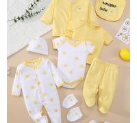 TEMU Juego de 8 Piezas para Bebés Niñas, Conjunto y de /Verano con Estampado de Sol: Largo, Gorro, Babero, Calcetines, Pantalón, Chaqueta, Camiseta y Body, Ideal para Exteriores