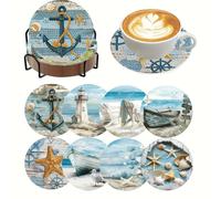 TEMU Juego de 8 posavasos de diamantes con soporte, posavasos de diamantes con temática , adecuados para principiantes, kit de manualidades de diamantes, un hermoso regalo para