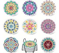 TEMU Juego de 8 posavasos de pintura de diamantes con soporte, adecuado para adultos y principiantes, decoración del hogar, regalo DIY, posavasos aislantes de para bebidas de café