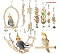 TEMU Juego de 9 accesorios de madera para jaulas de pájaros, que una escalera, columpio y juguetes de rompecabezas, diseñados para periquitos y fabricados con materiales seguros y de calidad