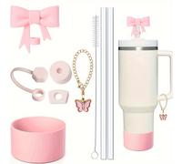 TEMU Juego de 9 accesorios para taza tumbler de 40oz: 3 tapones antivuelco, 1 para de 10mm, 1 bota de silicona, 1 cadena de encanto, 2 y 1 cepillo