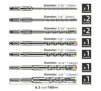 TEMU Juego de 9 piezas de brocas SDS-Plus, 5-16mm, con filos de corte cruzado y mango cilíndrico, acero de velocidad, uso multi-material, piezas y accesorios para taladro eléctrico.