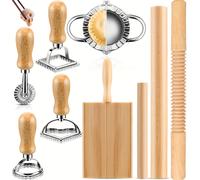 TEMU Juego de 9 Piezas para Hacer Pasta, Tabla de Madera para Masa, Rodillo de Madera, Estampador de Ravioli, Molde para Empanadillas, Ideal para Herramientas Caseras
