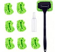 TEMU Juego de 9 Piezas para Limpieza de Parabrisas con 7 Paños Microfibra Reutilizables y Lavables, Limpiador de Ventanas Extensible, Set de Limpiadores de Vidrio Interior Verde