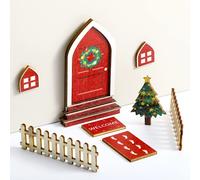 TEMU Juego de 9 Piezas Puerta Mágica Navideña - Mini Puerta con de Madera, Decoración para Hogar, Jardín y Exhibición DIY en Miniatura, Adorno Festivo , Deko para Exteriores e Interiores
