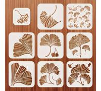 TEMU Juego de 9 plantillas de hoja de ginkgo - Material PET, plantilla de plástico reutilizable, adecuada para manualidades DIY, estampado, madera, , muebles y artesanía, pintura con aerosol.