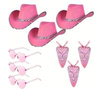 TEMU Juego de 9 sombreros vaquero modernos con cordón ajustable, colorido y gafas de - accesorio para fiestas de chicas adolescentes, individuales, en escenario, escalada al y uso casual