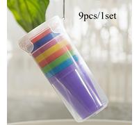 TEMU Juego de 9 vasos de plástico vibrantes, diseñados para ser apilables y reutilizables, con a prueba de fugas, perfectos para reuniones, camping y actividades al aire libre