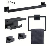 TEMU Juego de Accesorios para Baño de Calidad de 5 Piezas Barra para Toallas, Porta Pañuelos, Ganchos y Material en Acero Inoxidable