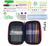 TEMU Juego de Agujas de Crochet de 14//127 piezas, Kit de Tejido para Principiantes, Agujas de Aluminio Ergonómicas para Tejer y Coser