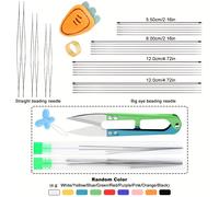 TEMU Juego de Agujas para Hacer Joyería Agujas Largas Rectas, Agujas con Ojo Grande, Agujas para Cuentas Pequeñas y , Tijeras para Lana