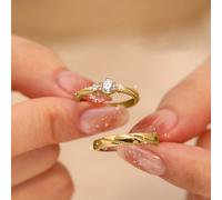 TEMU Juego de Anillos de Boda Elegantes de 2 Piezas con Circonita Cúbica Sintética - Diseño Ajustable Abierto, Anillo de , Ideal para Uso Diario o Ocasiones Especiales de