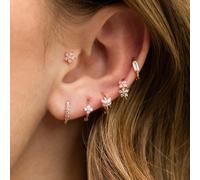 TEMU Juego de Aros Chapados en Oro para Mujeres - 6pcs Joyería de Moda de Cobre para Piercing de Cartílago con Tachuelas de Circonita Rosa, Diseños de Flores y Clásicos para