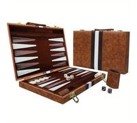 TEMU Juego de Backgammon con Tablero Plegable, Material de PVC, Edición Estándar, Juego de Viaje Portátil con Estuche de Cuero, Ideal Regalo para Entusiastas de la